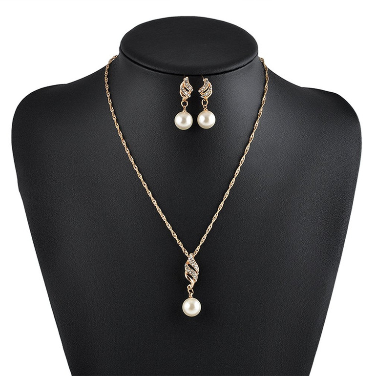 Fashion Bride Rhinestone Pearl Necklace Set Europe And America Wedding Jewelry Party Dress Earrings Jewelry