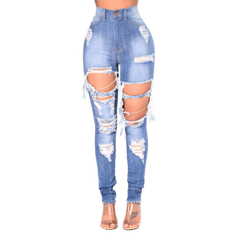 Blue Hole Mom Jeans  Destroyed High Waist