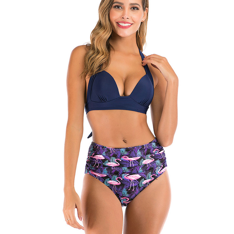 Womens High Waisted Bikini Set High Rise Two Piece Push Up Halter Swimsuits Bathing Suits