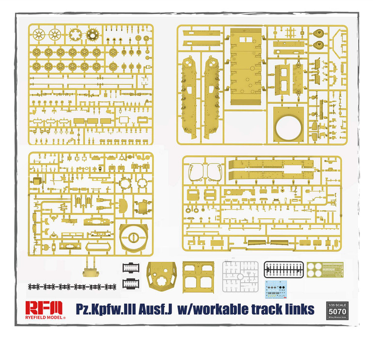 Rye Field 1/35 PzKpfw III Ausf J Tank w/Workable Track Links & Movable Figure Kit