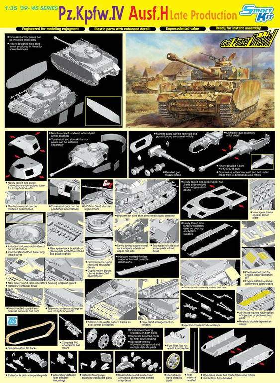 Dragon Military 1/35 PzKpfw IV Ausf H Late Tank Kit Dragon Military 1/35 PzKpfw IV Ausf H Late Tank Kit