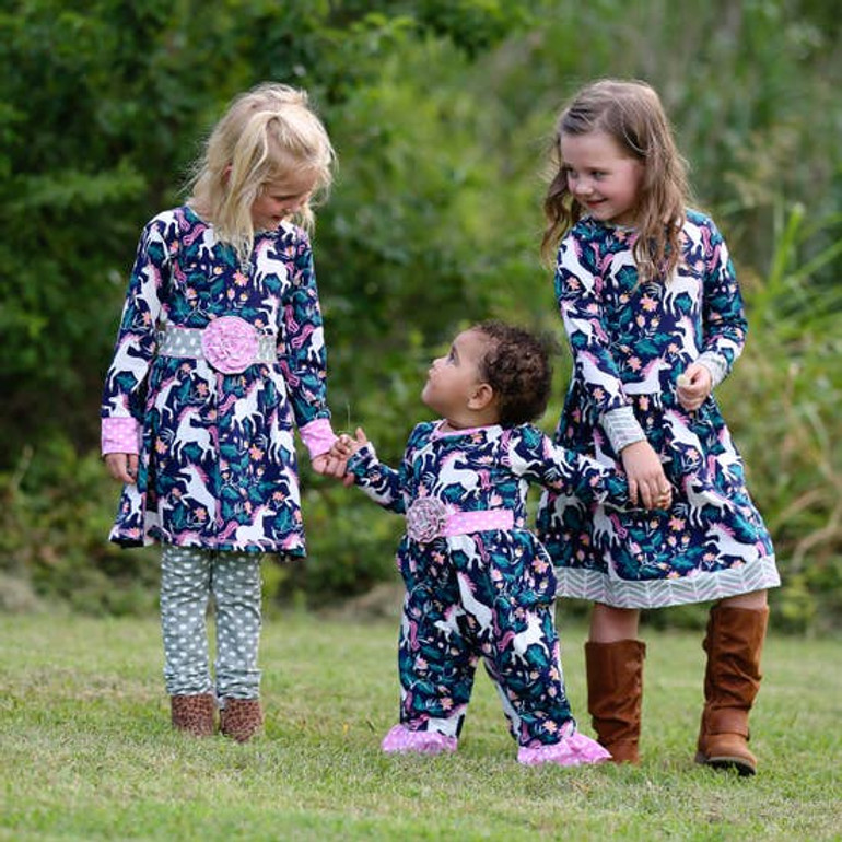 "Kara" Unicorn Polka Dot Dress Leggings Set