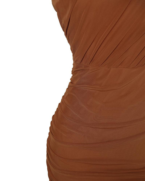 One Shoulder Ruched Design Bodycon Dress