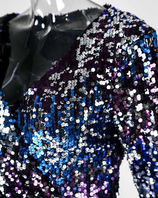 Glitter V-Neck Long Sleeve Sequins Bodycon Dress