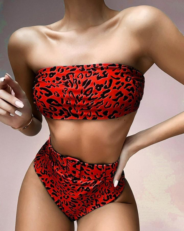 Leopard Print High Waist Bikini Sets