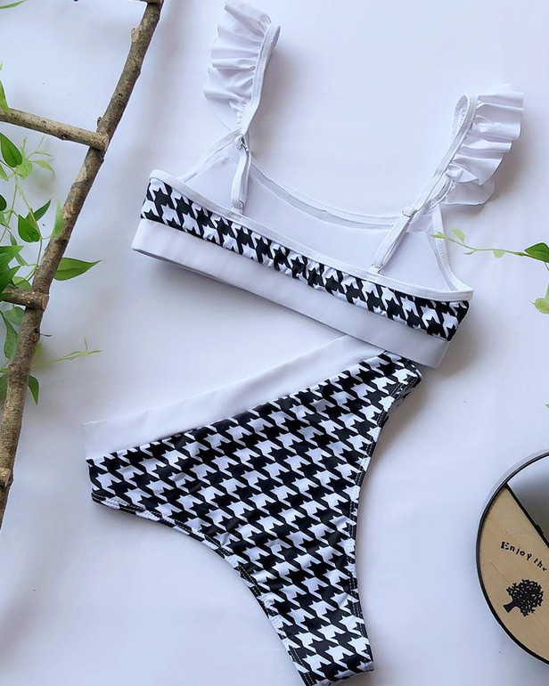 Houndstooth Print Two Piece Swimsuit