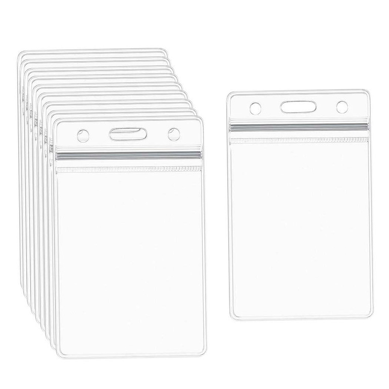 100 Pack Badge Holder Waterproof, Ishua Vertical Card Holder with Resealable Zipper Plastic Name Card Holder Rigid ID Badge Protector ID Card Holder Business Credit Card Badge Holder PVC Clear