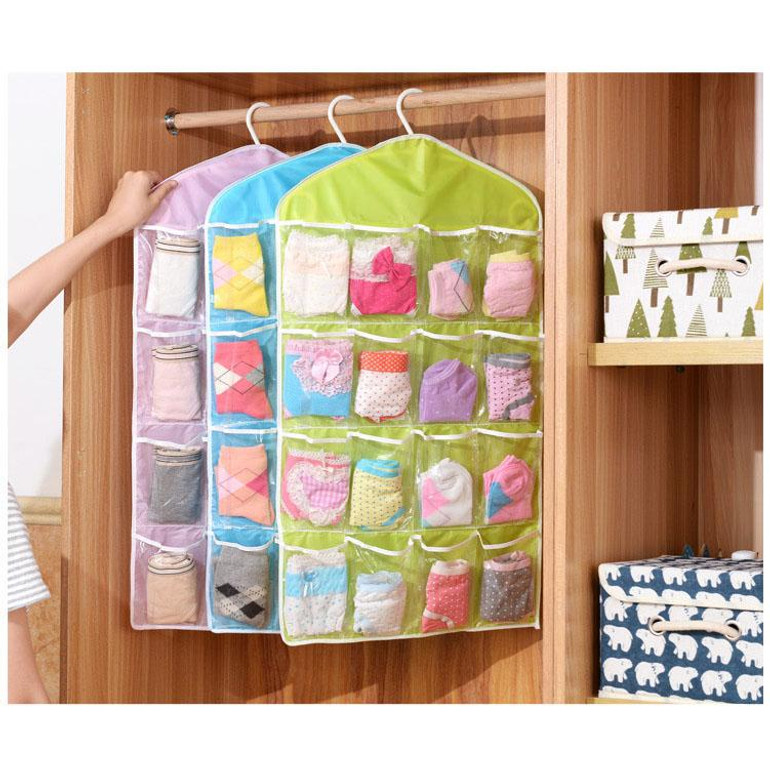 16 Pockets Hanging Bag Socks Bra Underwear Rack Hanger Storage Organizer Buggy Bag 16 Pockets Hanging Bag Socks Bra Underwear Rack Hanger Storage Organizer Buggy Bag