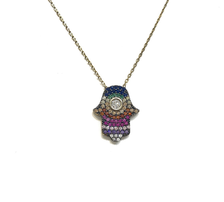 Hamsa Rainbow Necklace