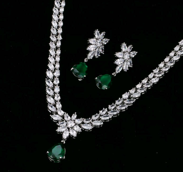 Romantic CZ Platinum Jewelry Set