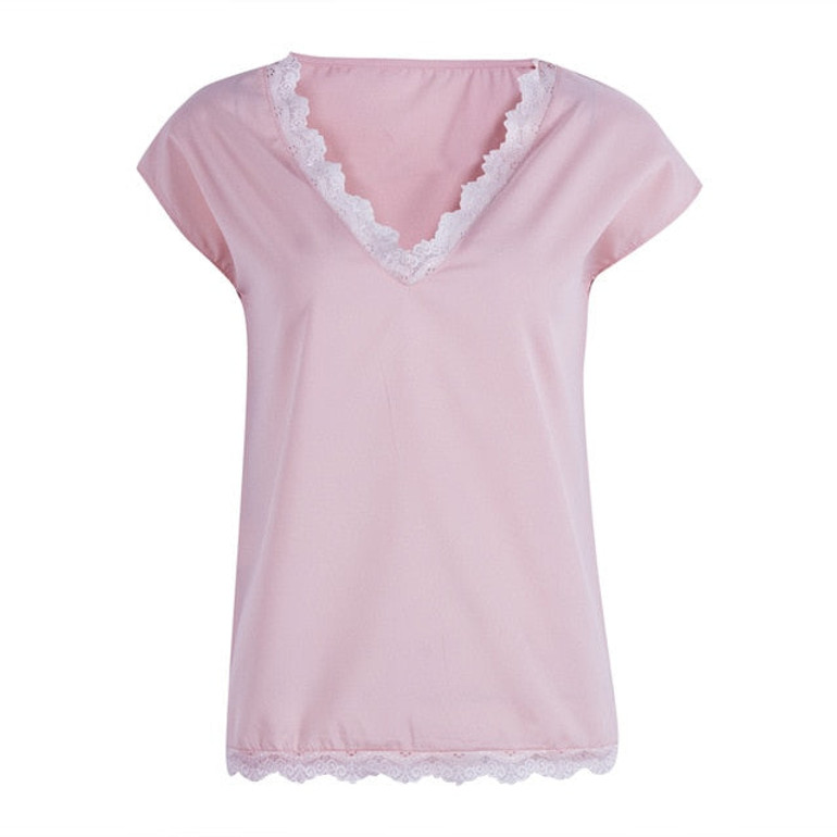 Women Blouse Summer Top Casual Loose Sleeveless Solid Lace  Patchwork V-neck Chiffon Blouses Women Blouse Summer Top Casual Loose Sleeveless Solid Lace  Patchwork V-neck Chiffon Blouses