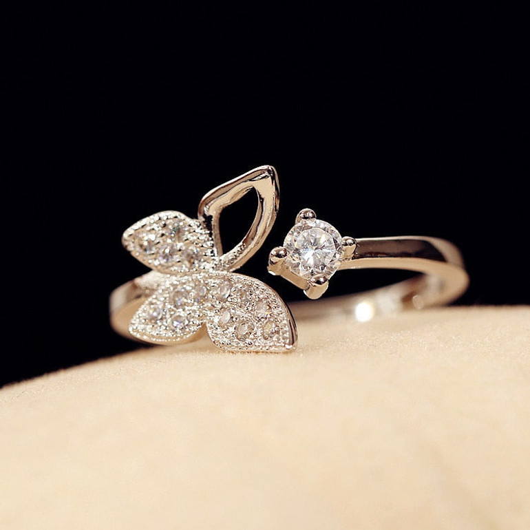 Adjustable Crystal Butterfly Ring