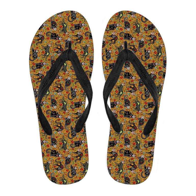 Cat Sugar Skull Flip Flops