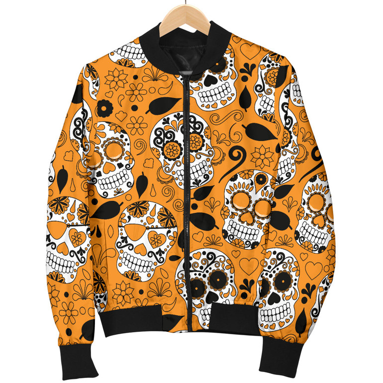 Orange Sugar Skull Women's Bomber Jacket