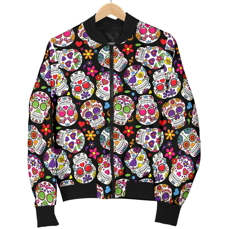 Multi-Colored Sugar Skull Women's Bomber Jacket