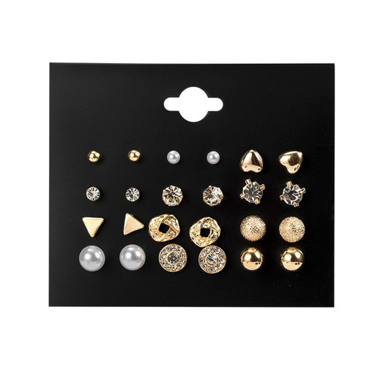 12 Pairs/Set Women's Earrings Set Stud Earrings For Women Bohemian Fashion Jewelry Vintage Geometric Crystal Pearl Earrings 2020 12 Pairs/Set Women's Earrings Set Stud Earrings For Women Bohemian Fashion Jewelry Vintage Geometric Crystal Pearl Earrings 2020
