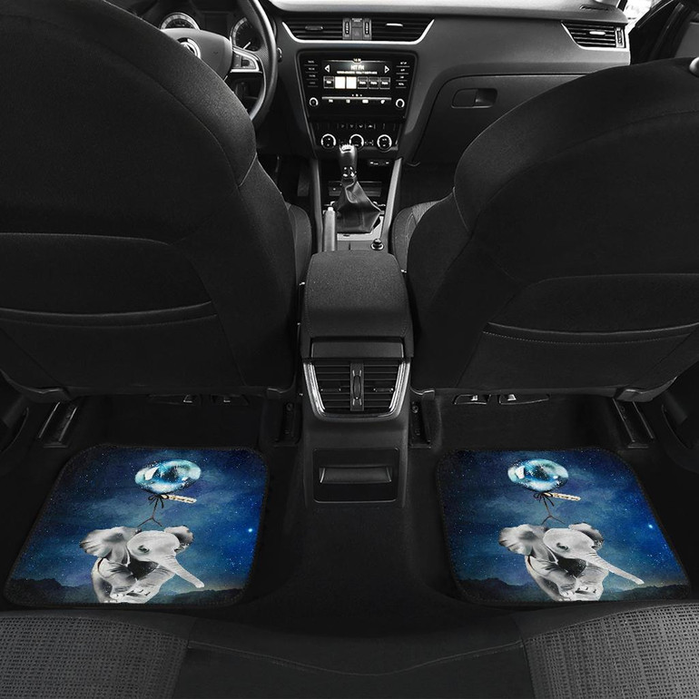 Baby Elephant Flying with Balloon Night Sky Car Floor Mats