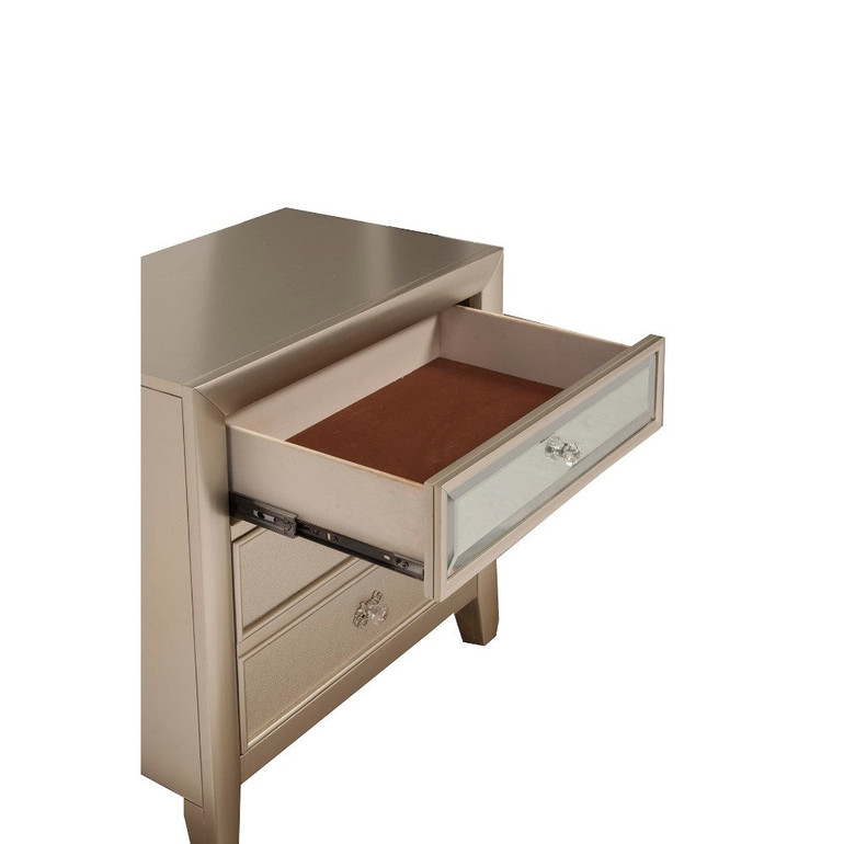 Pine Wood Nightstand with 2 Drawers, Silver