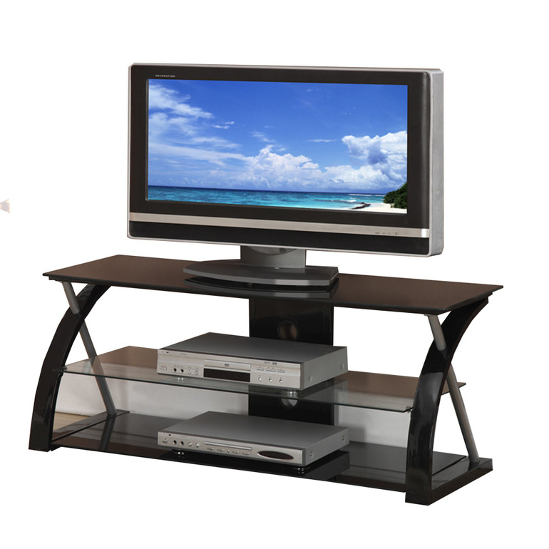 Metal TV stand With 3 Glass Shelves, Black