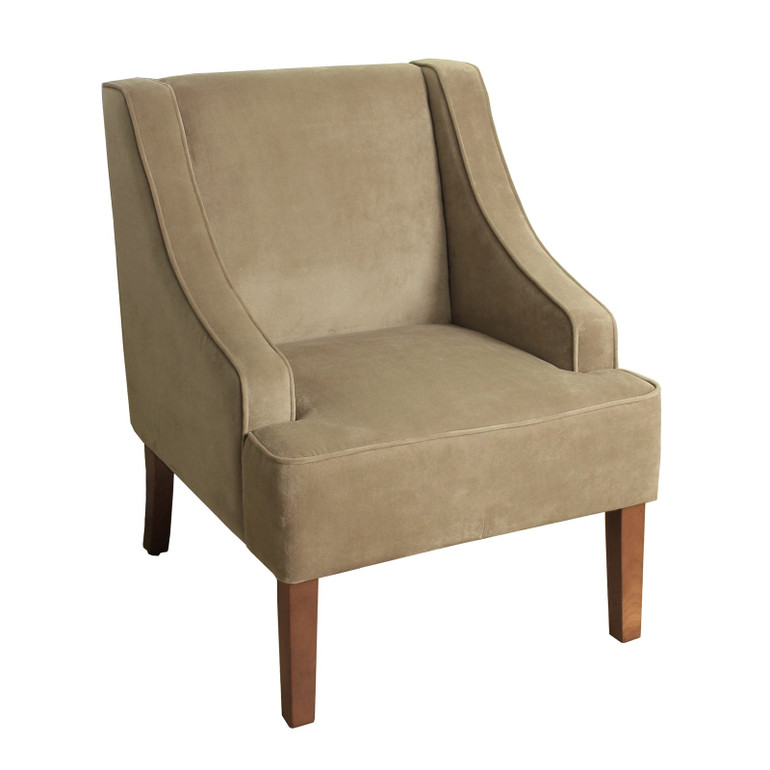 Fabric Upholstered Wooden Accent Chair with Swooping Arms, Brown