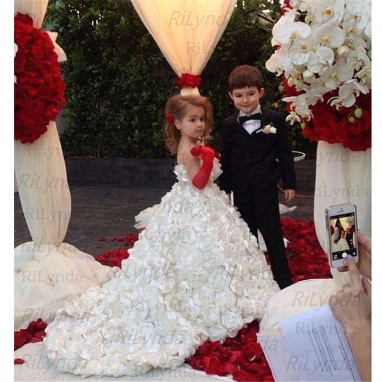 Flower Girl Dresses For Weddings 2019 Luxury Kids Evening Pageant Ball Gowns First Communion Dresses For Girls Vestidos daminha