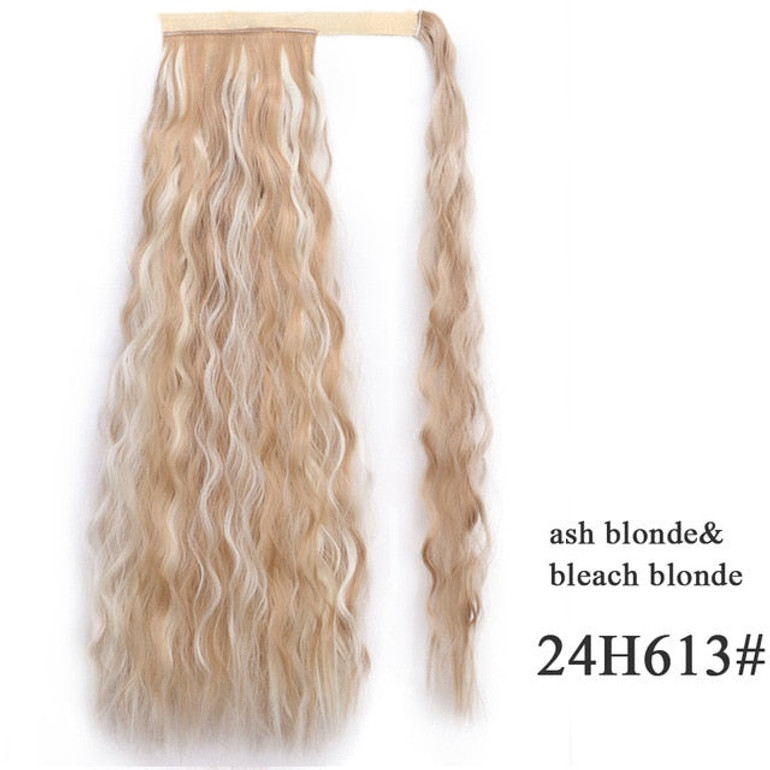 Ombre 22inches Vigorous Corn Wavy Long Ponytail Wrap on Clip Hair Extensions