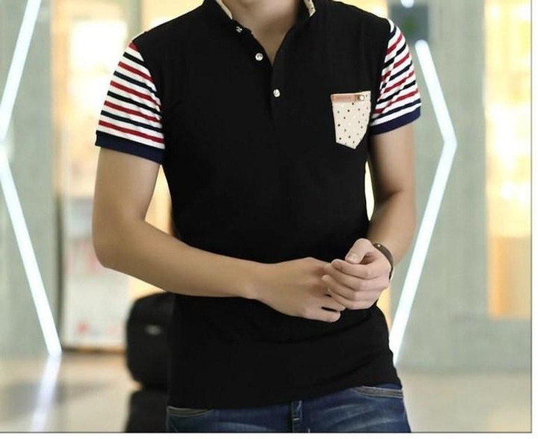 Men's Fashion Button Striped T-Shirt