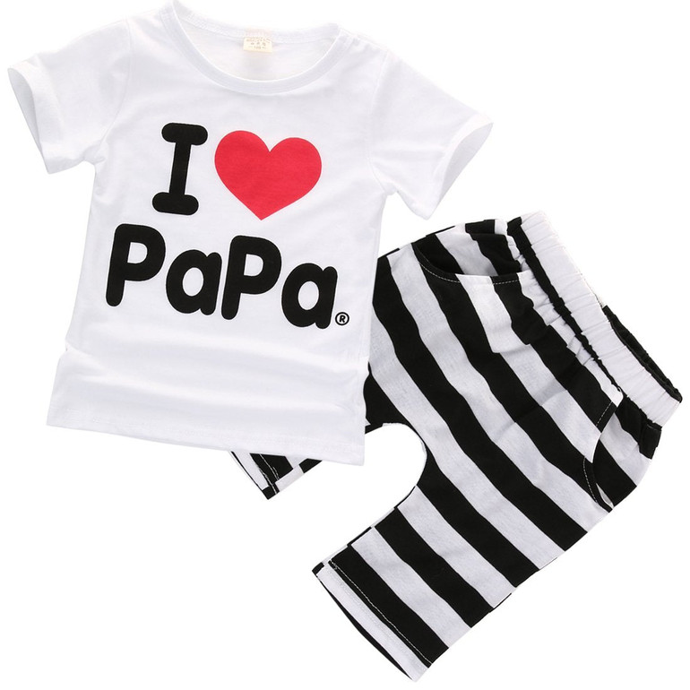 2pcs Toddler Infant Baby Boys Girls Short Sleeve T-shirt Tops+ Stripe Short Pants Outfits set