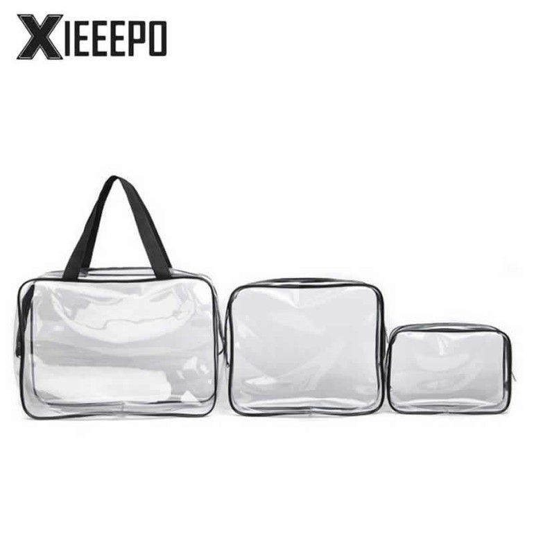 3pcs Transparent Clear Cosmetic Bags Waterproof PVC Makeup Bags Travel Organizer Beauty Case Toiletry Bag Bath Wash Make Up Box
