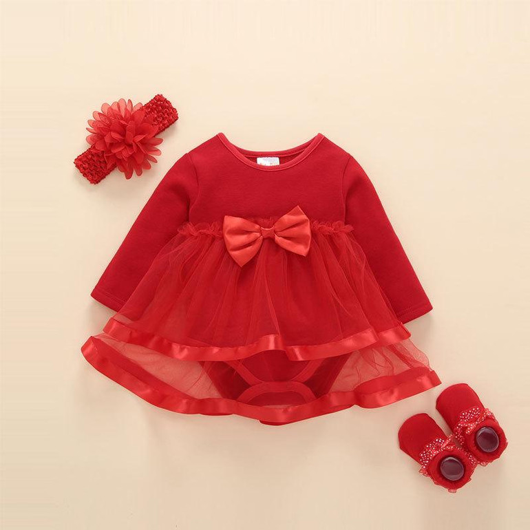 Newborn Girls Dresses Clothing 2017 Fashion Autumn Cotton Bowknot Birthday Baby Girls Dress Solid Princess Baby Clothes 4ds037