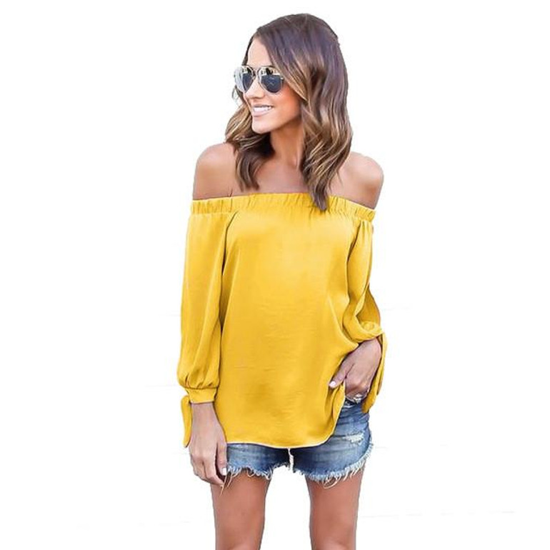 Kaywide Sexy off shoulder chiffon blouse shirt Girls loose summer blouse Slash Neck Women tops long sleeve autumn hollow blusas