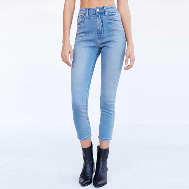 RichLuLu Denim Women Sexy Slim Streetwear Jeans Solid Blue High Waist Cropped Pants Pockets and Zipper Casual Skinny Jeans