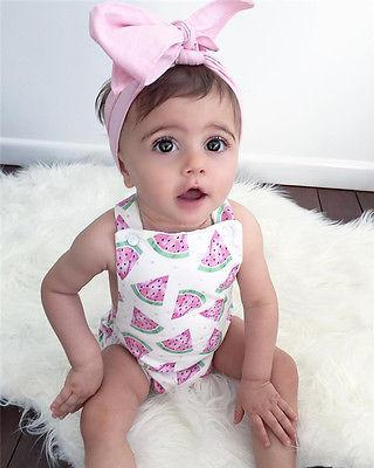 Newborn Toddler Infant Baby Girl Watermelon Sleeveless Romper Jumpsuit +Headband Outfit Sunsuit Clothes