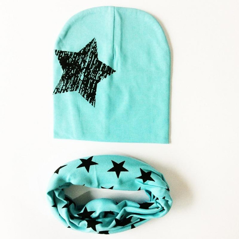 Baby Hat Star Pattern Baby Cap Scarf Cotton knitted Winter Children's Hats Caps