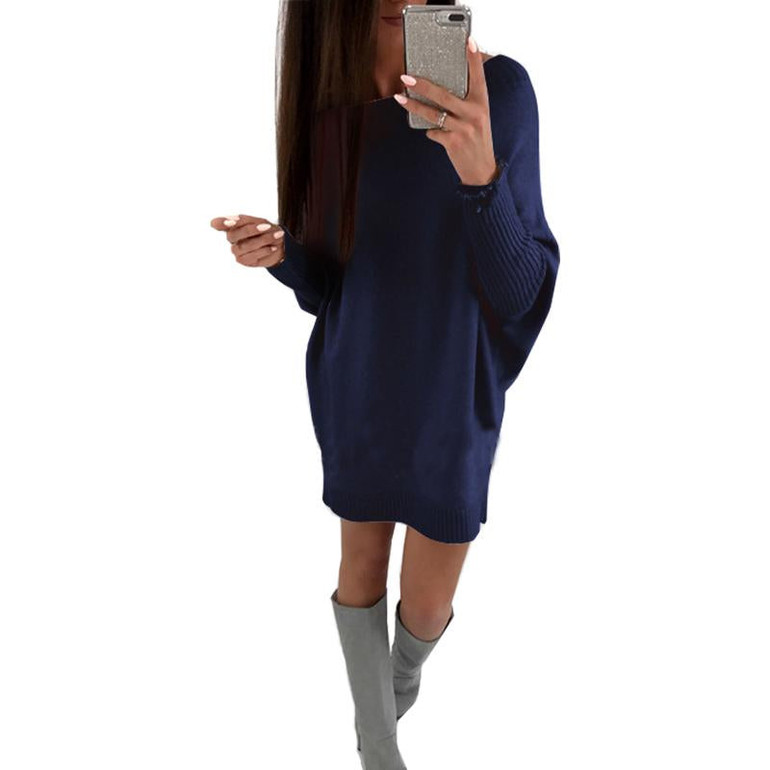 ELSVIOS High Quality Winter Autumn Women Dress 2017 Fashion Tight Long Sleeve O Neck Mini Dress Casual Solid Loose Comfy Dresses