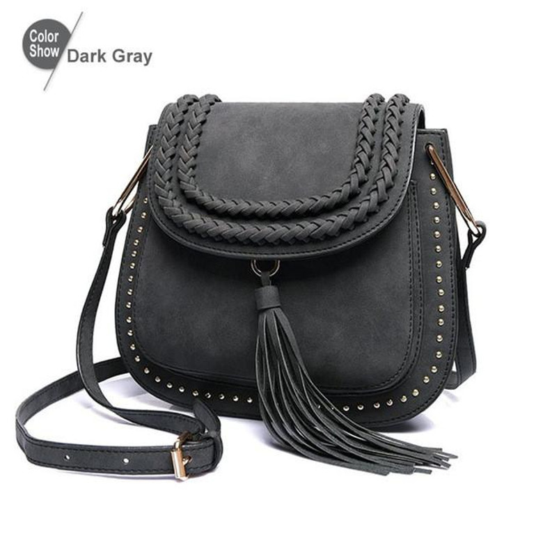 RoyaDong 2017 Shoulder Bags Small Crossbody Bag For Women Handbags PU Leather Rivet Tassel Women Messenger Bag With Weave