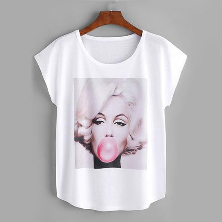 ROMWE Pattern Print White T-Shirt Casual Tee Women Short Sleeve Brief Summer Tops 2018 Fashion New Female Funny O Neck T-Shirt