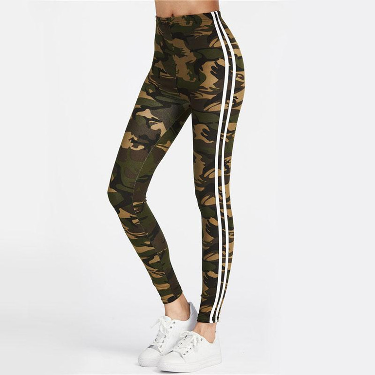 ROMWE Camo Fitness Leggings 2017 Women Striped Side Workout Legging Top Quality Fashion New Casual Skinny High Waist Leggings
