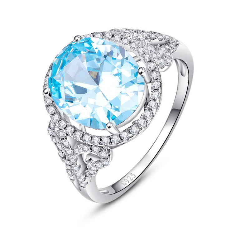 JQUEEN Oval Natural Sky Blue Topaz Ring Solid 925 Sterling Silver Rings For Women Charms Fashion Wedding Jewelry With Gift Box
