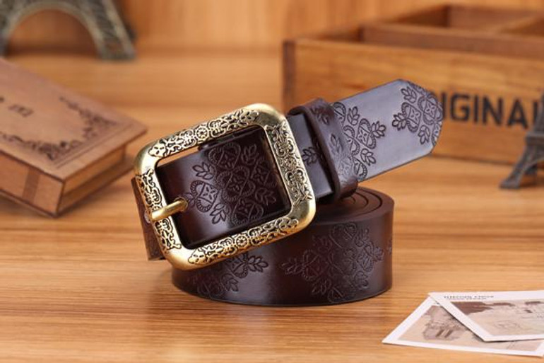 Lucidity Retro Belts Women Casual Embossing PU Leather Belt Ladies Fashion All-Match Pin Buckle Belt Female 110cm-115cm