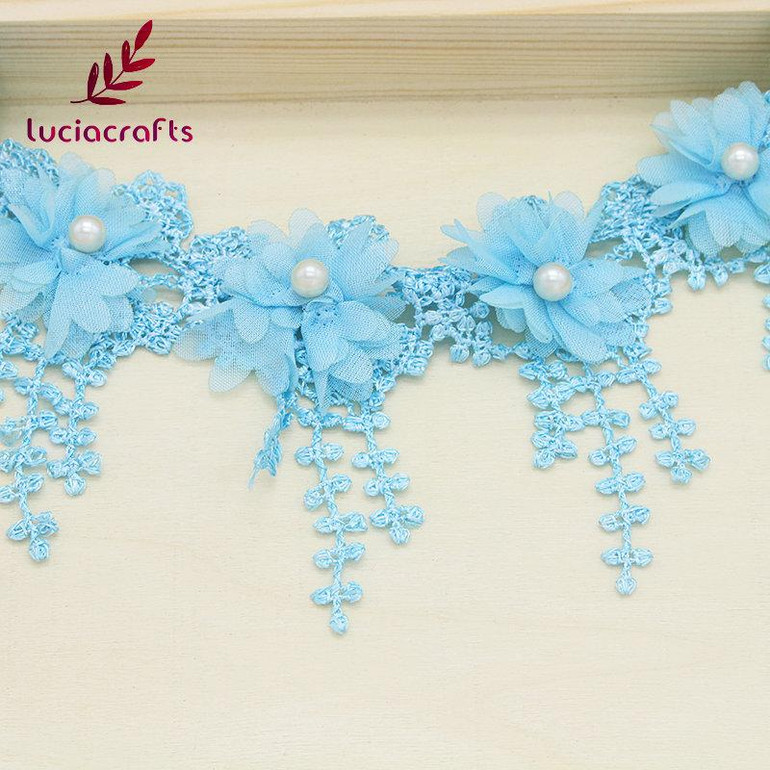 Lucia crafts 1y/lot 7cm Flower Embroidery Lace Fabric Trim Ribbons DIY Sewing Garment Handmade Materials Accessories 050025104