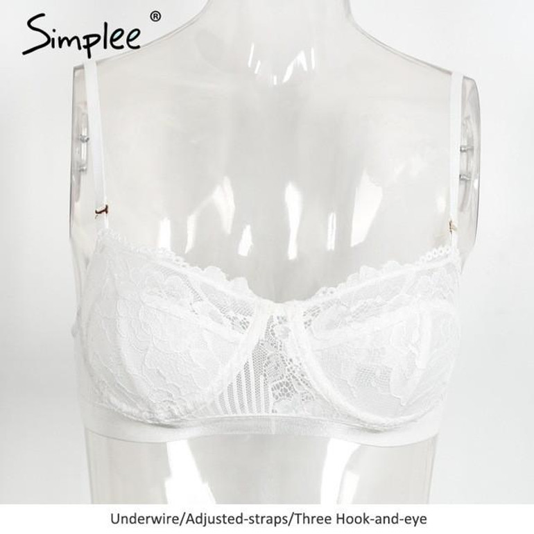 Simplee White lace bra underwear Unpadded lined bralette sexy bras for women brassiere Underwire strappy bra sexy lingerie