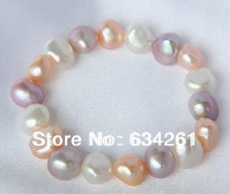 ASHIQI Natural Freshwater Pearl Charm Bracelet for women Fashion Jewelry White pink purple 9-10mm  Real pearl  jewelry