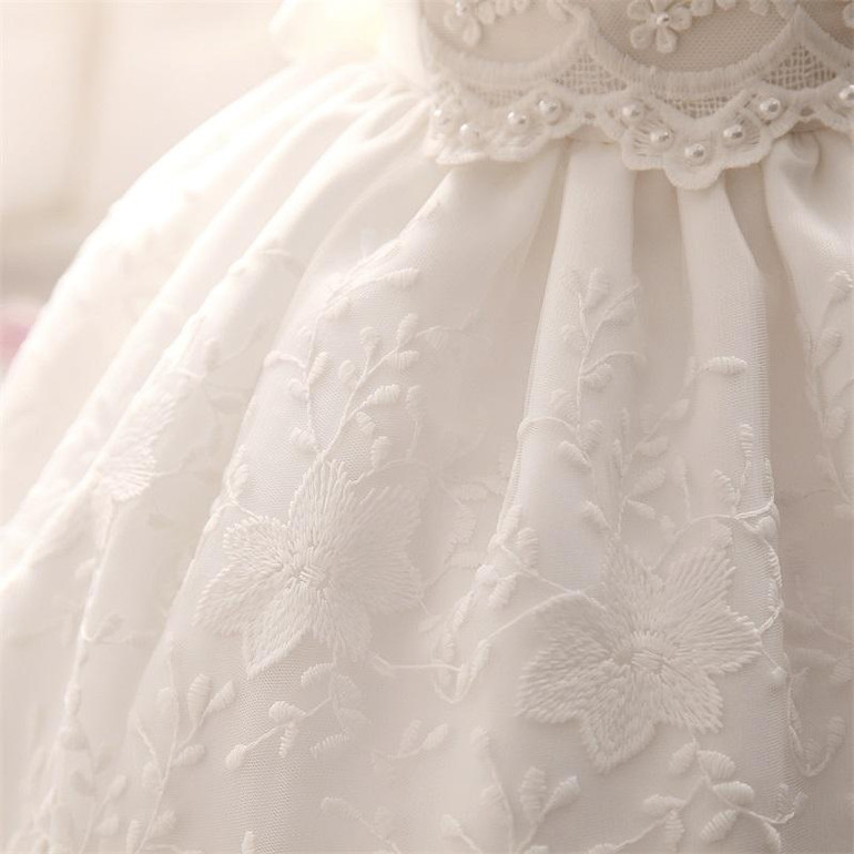 Baby Girl White Wedding Dress Infant Princess Party Dresses Girl 1 Year Birthday Outfits Newborn Toddler Lace Christening Gowns