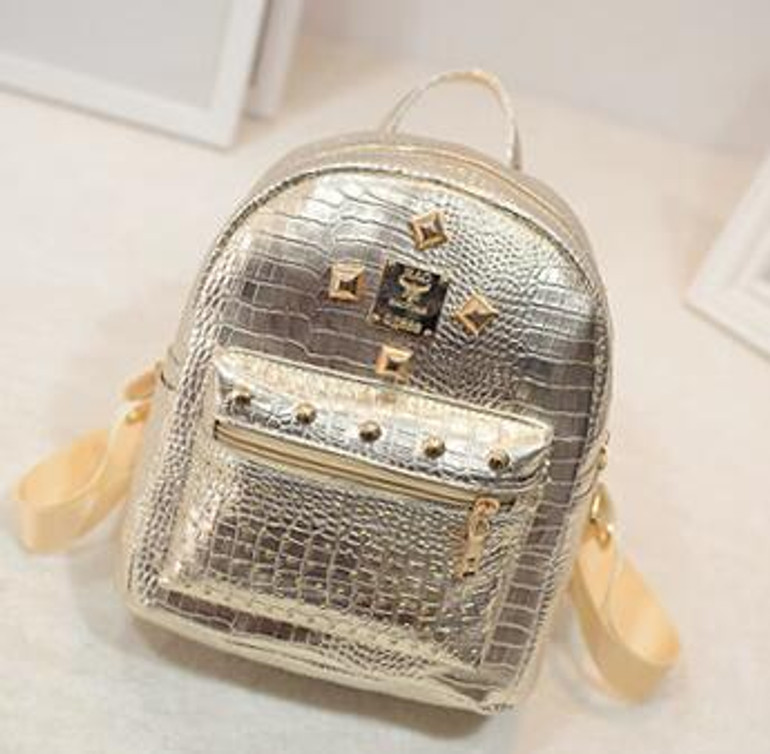 Free shipping Fashion New Women Backpack High quality PU leather Girl Shoulder bag Crocodile pattern Rivet Travel mini Backpack