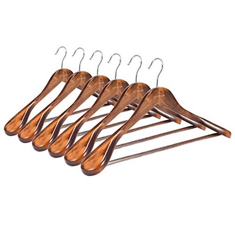 Coat Hangers 6-Pack, Royalhanger Suit Hangers Wooden Hangers Extra Wide Shoulder for Heavy Coat, Sweater Pant,Retro Finish