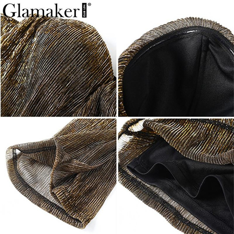 Glamaker Sexy off shoulder elegant jumpsuit romper Summer casual party club jumpsuit women Shiny playsuit overalls for women