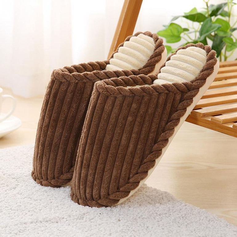 Autumn Winter Corduroy Warm Indoor Slippers Unisex Anti-slip Home Slippers Bows Plush Cotton Slipper Shoes