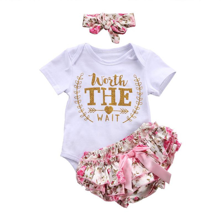 2017 Cute 3Pcs Newborn Baby Girl floral Clothes set Cotton Romper Pants Headband Outfits Bebe Clothing Set 0-24M