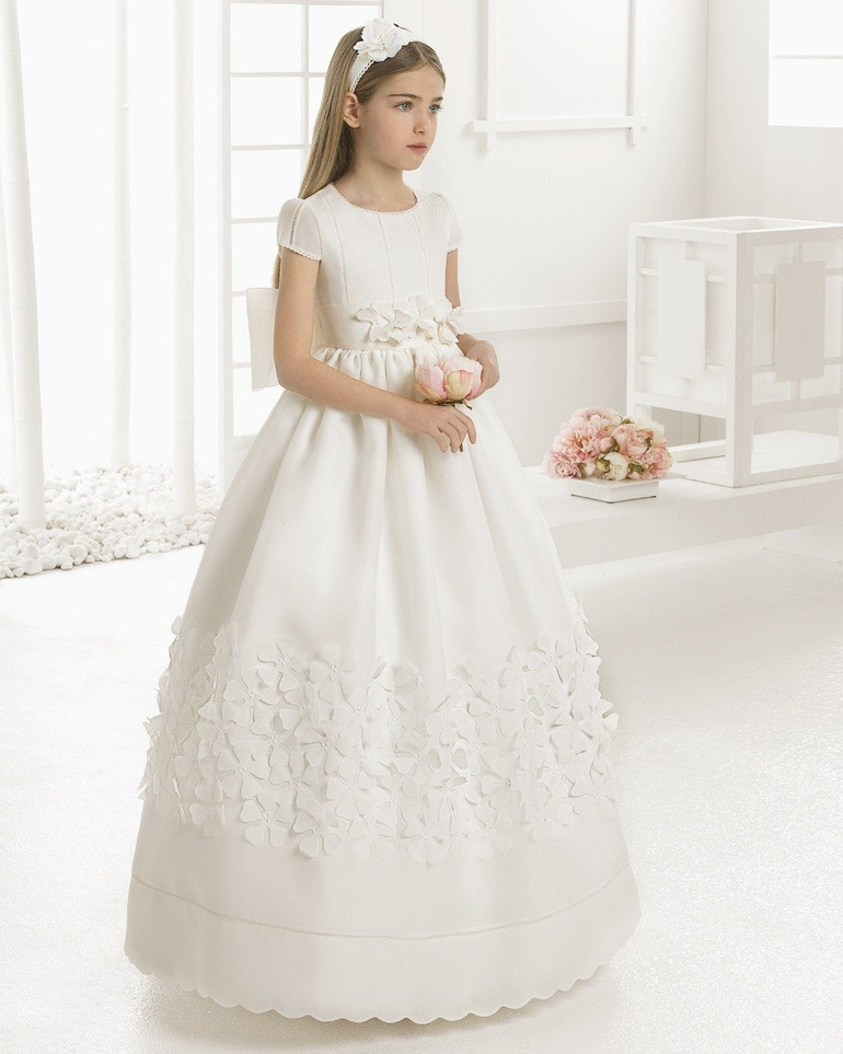 Girl Party Gown 2017 first communion dresses for girl Satin Short Sleeve  Flower Girl Dresses for weddings girls pageant dresses